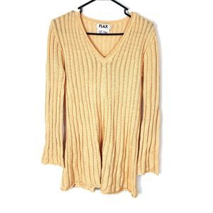 Flax Pima Cotton Ribbed Pullover Sweater V Neck